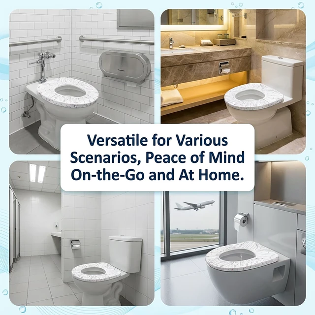 Alt view image 6 of 7 - 15pcs Disposable Toilet Seat Cover - Waterproof Travel Toilet Mats | Printed Individually Wrapped Non-Woven Covers for Public Restrooms Toilets, Hotel Hospital Bathroom, Travel Hygiene Supplies