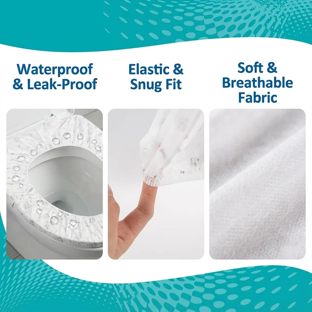 Alt view image 3 of 7 - 15pcs Disposable Toilet Seat Cover - Waterproof Travel Toilet Mats | Printed Individually Wrapped Non-Woven Covers for Public Restrooms Toilets, Hotel Hospital Bathroom, Travel Hygiene Supplies