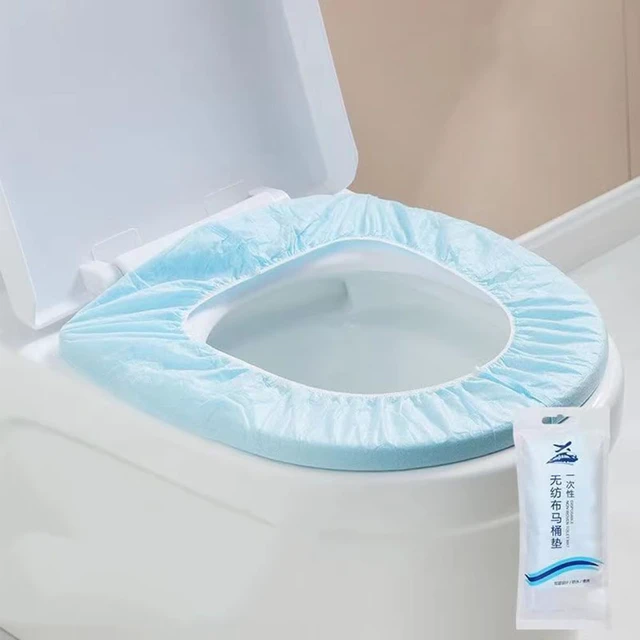 Alt view image 6 of 7 - Disposable Non-woven Toilet Seat Mat 2 Layer Water Proof Toilet Cover Portable Travel Hotel Toilet Seat Pad 10 Pieces (Blue)