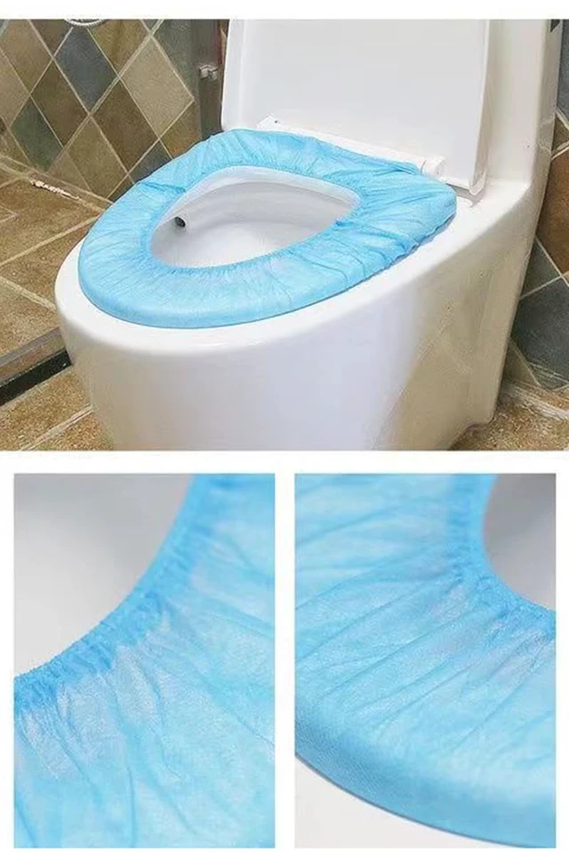 Alt view image 7 of 7 - Disposable Non-woven Toilet Seat Mat 2 Layer Water Proof Toilet Cover Portable Travel Hotel Toilet Seat Pad 10 Pieces (Blue)