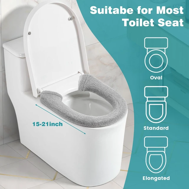 Alt view image 3 of 6 - Toilet Seat Cover with Snaps Fixed, Toilet Seat Cushion for Bathroom | Soft, Warmer, Thick, Stretchable Toilet Seat Covers, Reusable, Universal Fit Most Toilet, Machine Washable, Grey