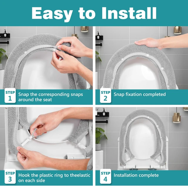 Alt view image 5 of 6 - Toilet Seat Cover with Snaps Fixed, Toilet Seat Cushion for Bathroom | Soft, Warmer, Thick, Stretchable Toilet Seat Covers, Reusable, Universal Fit Most Toilet, Machine Washable, Grey
