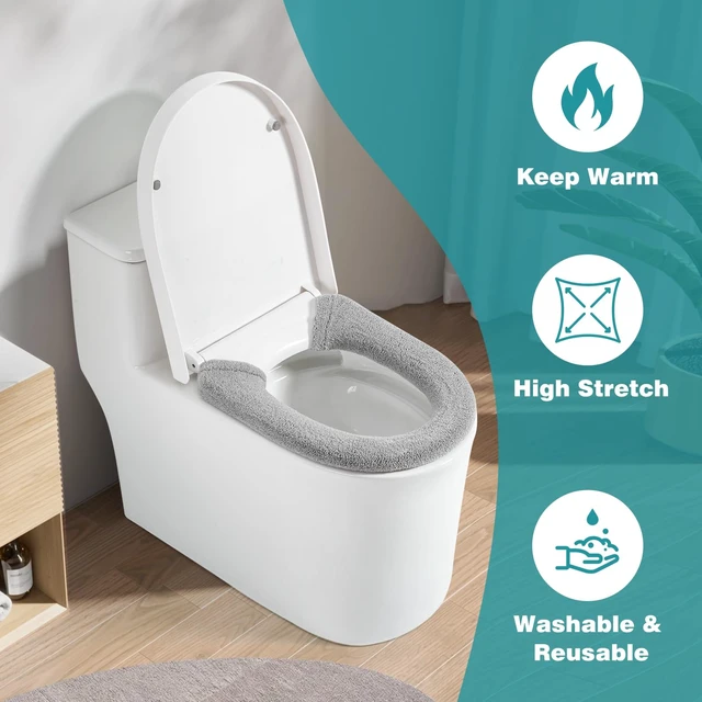 Alt view image 2 of 6 - Toilet Seat Cover with Snaps Fixed, Toilet Seat Cushion for Bathroom | Soft, Warmer, Thick, Stretchable Toilet Seat Covers, Reusable, Universal Fit Most Toilet, Machine Washable, Grey