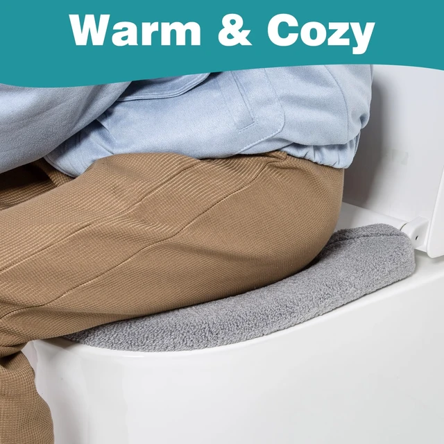 Alt view image 4 of 6 - Toilet Seat Cover with Snaps Fixed, Toilet Seat Cushion for Bathroom | Soft, Warmer, Thick, Stretchable Toilet Seat Covers, Reusable, Universal Fit Most Toilet, Machine Washable, Grey