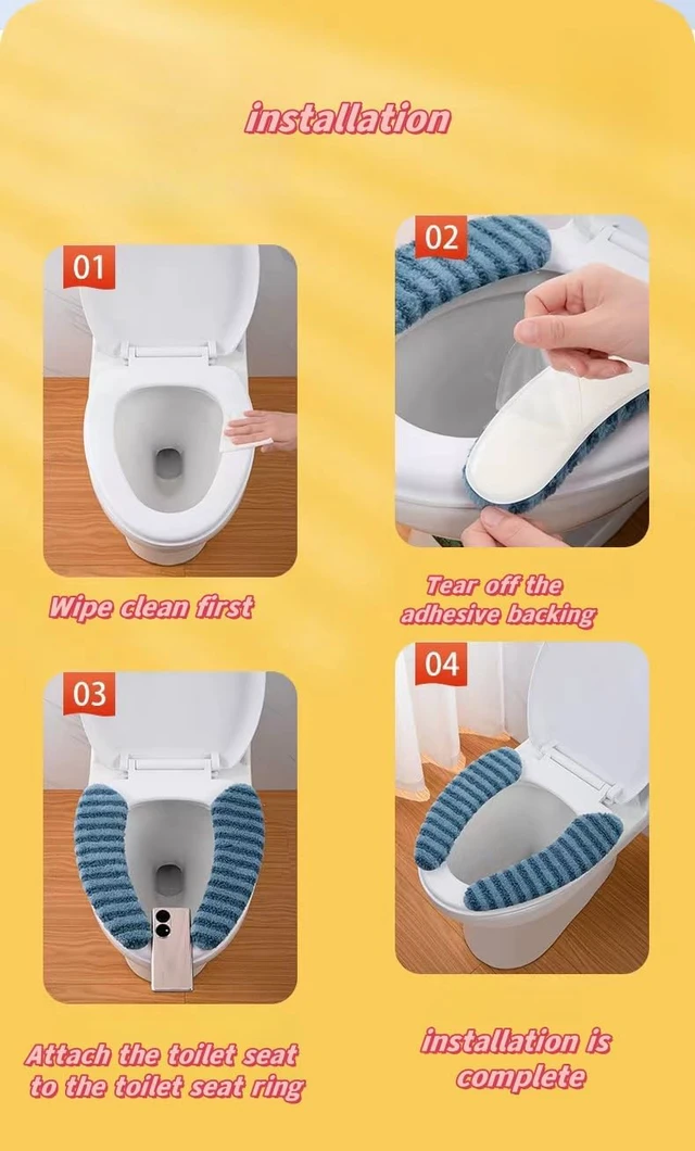 Alt view image 5 of 5 - Washable Warm Toilet Seat Cover Pads - Plush Toilet Seat Cushion, Non-Slip Soft Mat, Washable & Machine-Friendly Bathroom Seat Cover with Self-Adhesive Tape for Easy Care
