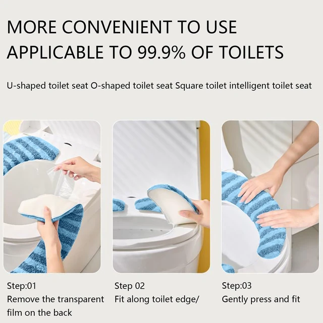 Alt view image 4 of 5 - Washable Warm Toilet Seat Cover Pads - Plush Toilet Seat Cushion, Non-Slip Soft Mat, Washable & Machine-Friendly Bathroom Seat Cover with Self-Adhesive Tape for Easy Care