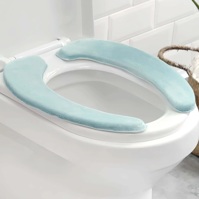 Alt view image 2 of 7 - Flannel Toilet Seat Cushion Cover, Portable Self-Adhesive Toilet Seat Cover, Universal Washable and Reusable Toilet Lid Cover (Green)