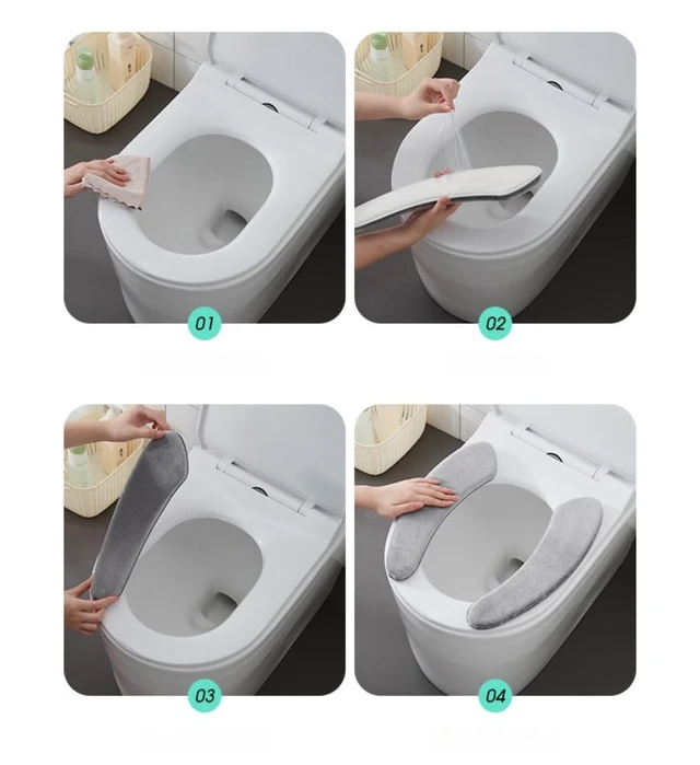 Alt view image 5 of 7 - Flannel Toilet Seat Cushion Cover, Portable Self-Adhesive Toilet Seat Cover, Universal Washable and Reusable Toilet Lid Cover (Green)