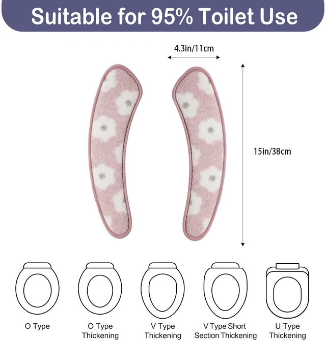 Alt view image 2 of 6 - Thick and Warm Toilet Seat Cover Washable, Reusable Cushion with TPR Adhesive & Floral Pattern for Comfort & Insulation (Pink)