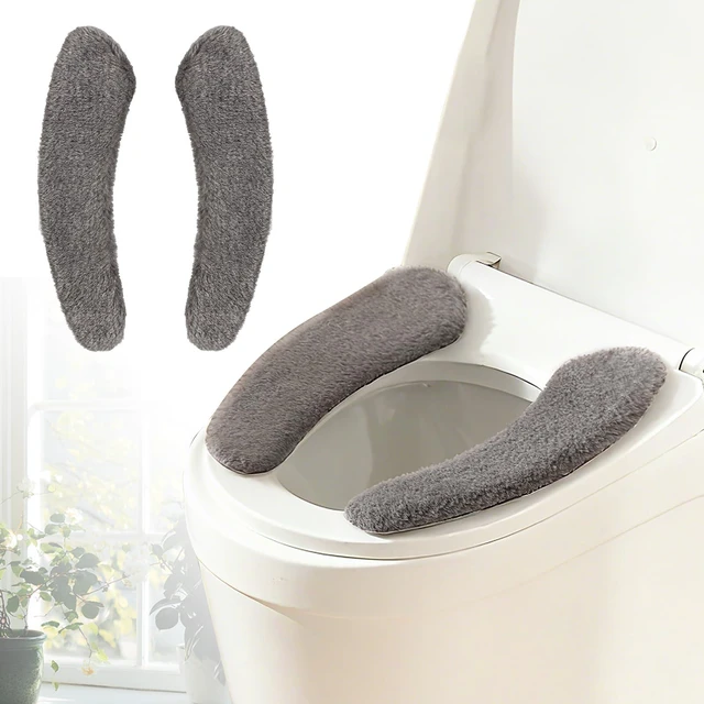 Main image of Plush Toilet Seat Cover Pads - Washable Warm Cushion, Soft Bathroom Warmer Mat - Universal Self Adhesive Design (Grey)