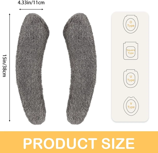Alt view image 2 of 6 - Plush Toilet Seat Cover Pads - Washable Warm Cushion, Soft Bathroom Warmer Mat - Universal Self Adhesive Design (Grey)