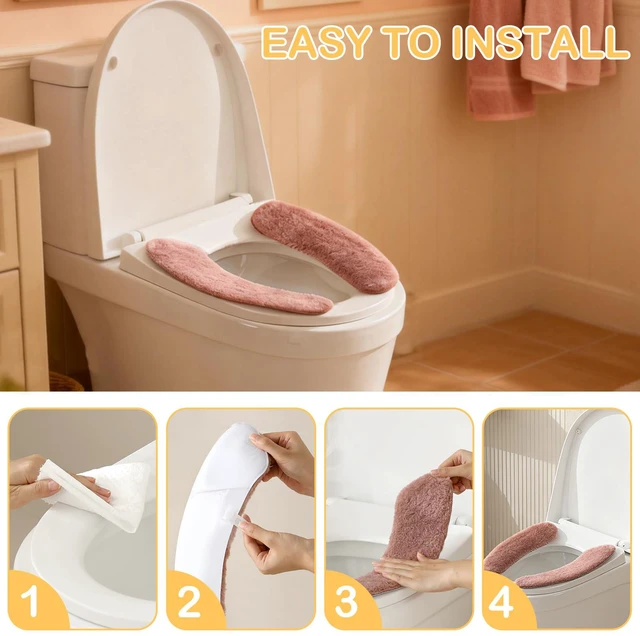 Alt view image 4 of 6 - Plush Toilet Seat Cover Pads - Washable Warm Cushion, Soft Bathroom Warmer Mat - Universal Self Adhesive Design (Grey)