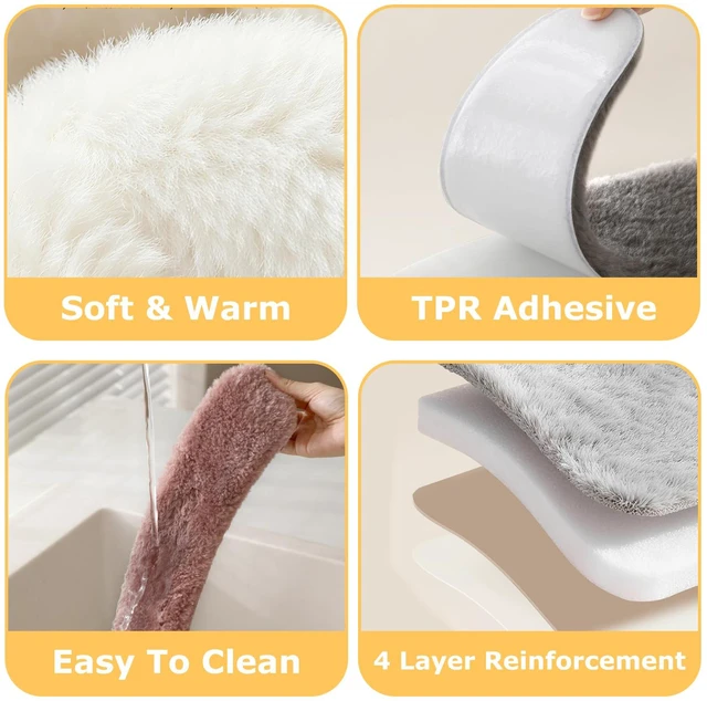 Alt view image 3 of 6 - Plush Toilet Seat Cover Pads - Washable Warm Cushion, Soft Bathroom Warmer Mat - Universal Self Adhesive Design (Grey)