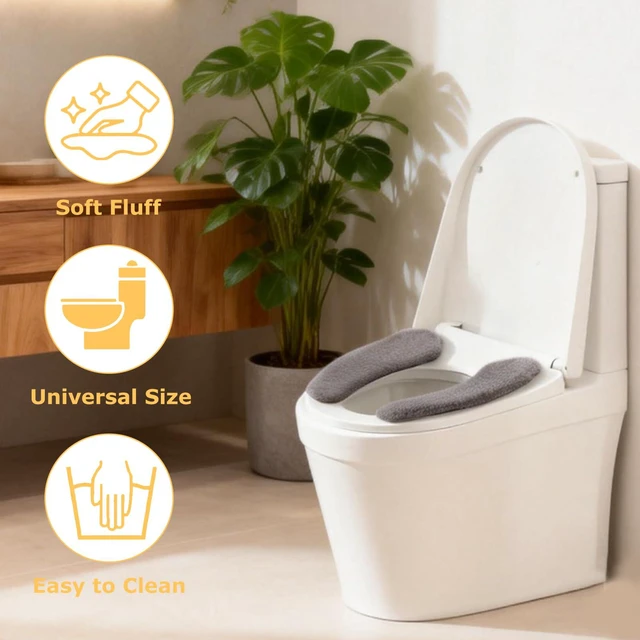 Alt view image 5 of 6 - Plush Toilet Seat Cover Pads - Washable Warm Cushion, Soft Bathroom Warmer Mat - Universal Self Adhesive Design (Grey)