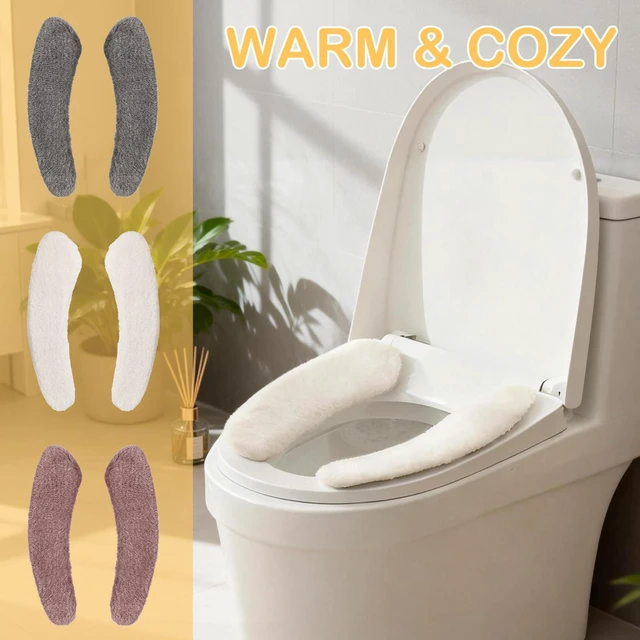 Alt view image 6 of 6 - Plush Toilet Seat Cover Pads - Washable Warm Cushion, Soft Bathroom Warmer Mat - Universal Self Adhesive Design (Grey)