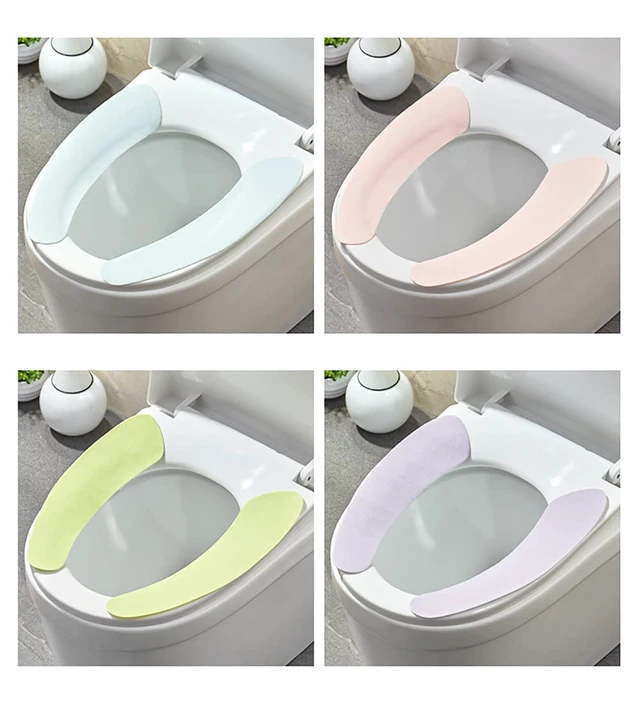 Alt view image 2 of 2 - 4 Set Bathroom Warmer Toilet Seat Cover Pads Washable and Reusable Cushion