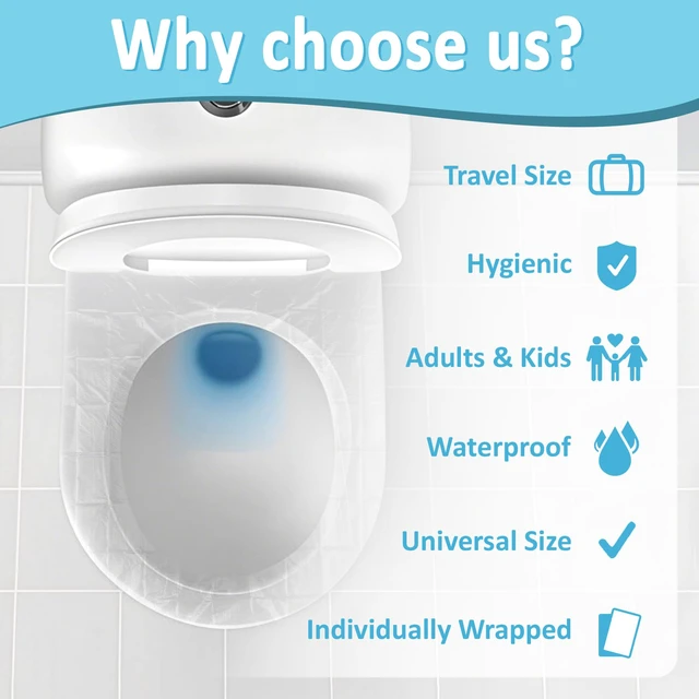Alt view image 3 of 6 - Disposable Toilet Seat Covers - 60 Pack Waterproof Plastic Covers | Individually Wrapped Non Slip Toilet Covers for Public Bathrooms, Travel, Camping, Pregnant Women and Adults