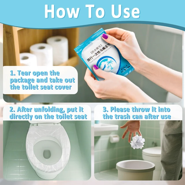 Alt view image 4 of 6 - Disposable Toilet Seat Covers - 60 Pack Waterproof Plastic Covers | Individually Wrapped Non Slip Toilet Covers for Public Bathrooms, Travel, Camping, Pregnant Women and Adults