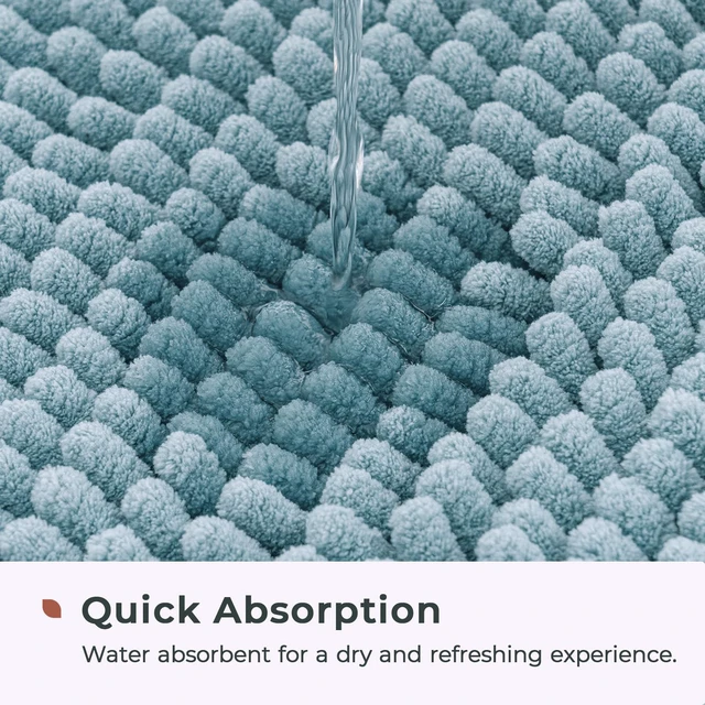 Alt view image 4 of 7 - Chenille Bathroom Rugs Mat 24"x17", Non-Slip Bath Mat for Bathroom Floor, Washable Soft Thick Water Absorbent Microfiber Shower Mat, Blue