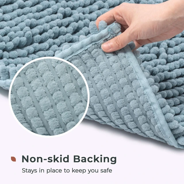 Alt view image 5 of 7 - Chenille Bathroom Rugs Mat 24"x17", Non-Slip Bath Mat for Bathroom Floor, Washable Soft Thick Water Absorbent Microfiber Shower Mat, Blue
