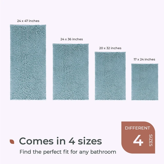 Alt view image 6 of 7 - Chenille Bathroom Rugs Mat 24"x17", Non-Slip Bath Mat for Bathroom Floor, Washable Soft Thick Water Absorbent Microfiber Shower Mat, Blue