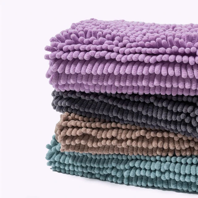 Alt view image 7 of 7 - Chenille Bathroom Rugs Mat 24"x17", Non-Slip Bath Mat for Bathroom Floor, Washable Soft Thick Water Absorbent Microfiber Shower Mat, Blue