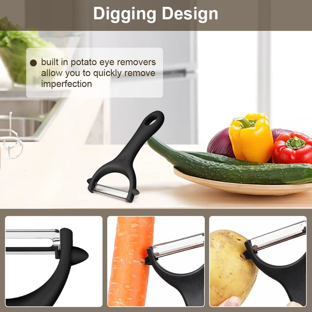 Alt view image 4 of 7 - 2PCS Potato Peeler, Y-Shaped Swivel Vegetable Peeler, Green + Black | Fruit Peeler for Kitchen, Non-Slip Grip Peeler, Ergonomic Handle Sharp Blade Stainless Steel Peeler