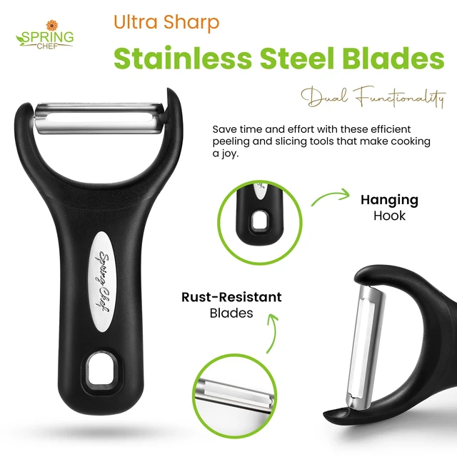 Alt view image 3 of 7 - Stainless Steel Y Shaped Vegetable Peeler for Kitchen - Black | Heavy Duty Potato Peeler with Ultra Sharp Blades & Soft Grip Handle for Apple, Carrot, Cucumber, Veggie, Fruit, Citrus