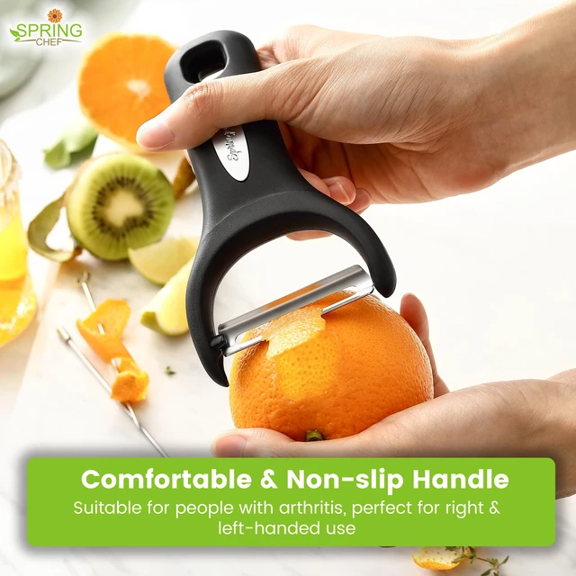 Alt view image 4 of 7 - Stainless Steel Y Shaped Vegetable Peeler for Kitchen - Black | Heavy Duty Potato Peeler with Ultra Sharp Blades & Soft Grip Handle for Apple, Carrot, Cucumber, Veggie, Fruit, Citrus