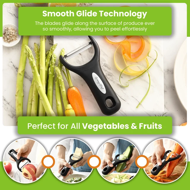 Alt view image 5 of 7 - Stainless Steel Y Shaped Vegetable Peeler for Kitchen - Black | Heavy Duty Potato Peeler with Ultra Sharp Blades & Soft Grip Handle for Apple, Carrot, Cucumber, Veggie, Fruit, Citrus