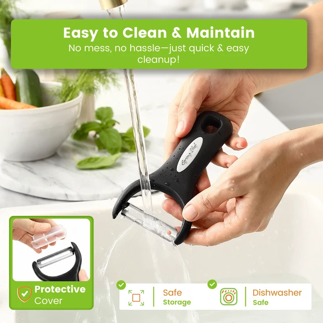 Alt view image 7 of 7 - Stainless Steel Y Shaped Vegetable Peeler for Kitchen - Black | Heavy Duty Potato Peeler with Ultra Sharp Blades & Soft Grip Handle for Apple, Carrot, Cucumber, Veggie, Fruit, Citrus