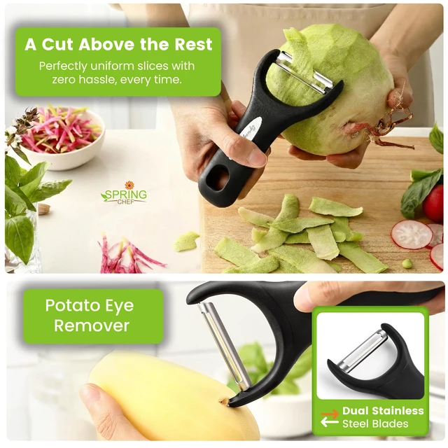 Alt view image 6 of 7 - Stainless Steel Y Shaped Vegetable Peeler for Kitchen - Black | Heavy Duty Potato Peeler with Ultra Sharp Blades & Soft Grip Handle for Apple, Carrot, Cucumber, Veggie, Fruit, Citrus
