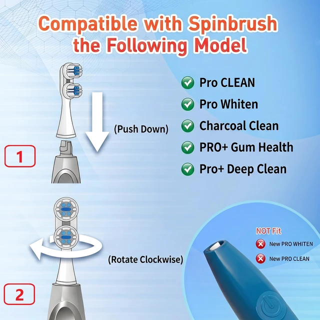 Alt view image 2 of 7 - Replacement Toothbrush Heads Compatible with Spinbrush Old Version PRO Clean/PRO WHITEN Battery Powered Electric Toothbrush, 8 Pack
