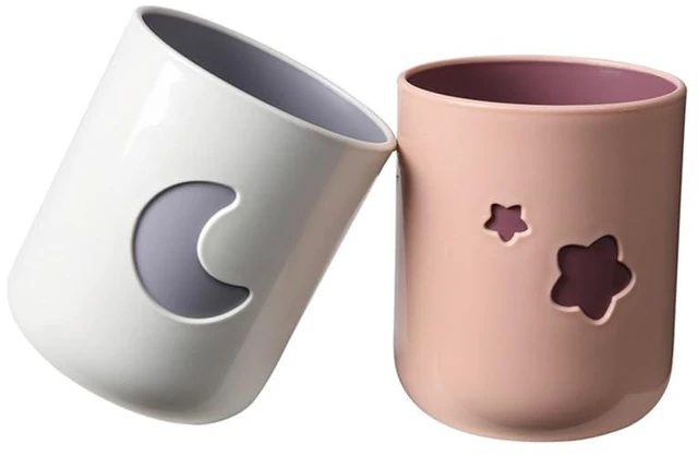 Main image of Moon-Themed Couple Mouthwash Cup Set - Simple PP Material Toothbrush Holder and Drinking Cup, Suitable for Home and Bathroom use (2-Pack)(White & Pink)