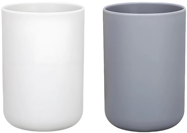 Main image of 2 Pieces Plastic Bathroom Tumbler Cup Toothbrush Holder Organizer Tumbler Cups for Bathroom Vanity,300ml(White & Grey)