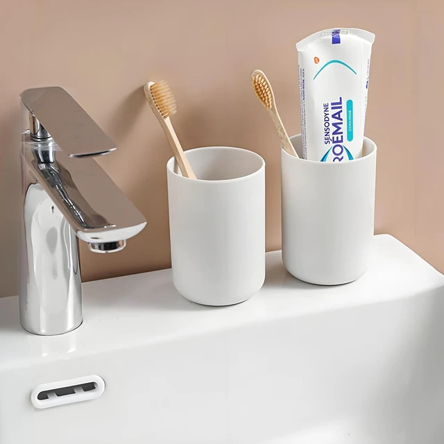 Alt view image 6 of 7 - 2 Pieces Plastic Bathroom Tumbler Cup Toothbrush Holder Organizer Tumbler Cups for Bathroom Vanity,300ml(White & Grey)