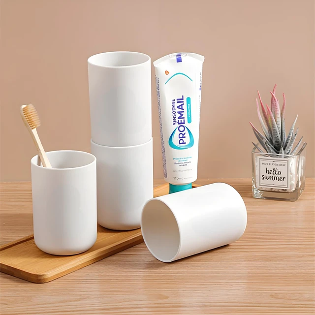 Alt view image 7 of 7 - 2 Pieces Plastic Bathroom Tumbler Cup Toothbrush Holder Organizer Tumbler Cups for Bathroom Vanity,300ml(White & Grey)
