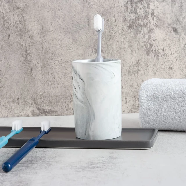 Alt view image 6 of 7 - Ceramic Toothbrush Holder, Bathroom Cup, Drinking Mug, Coffee Cups, Marble Pattern Pen Holders, 300ml/Pcs (Grey)