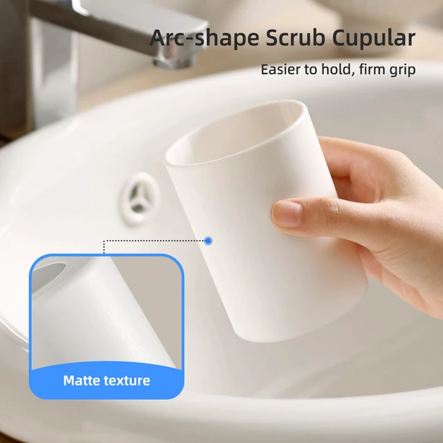 Alt view image 5 of 7 - Toothbrush Cup 13.75oz 390ml with Non-Slip Pad, Easy to Clean Bathroom Cup 2Pcs, Reusable Plastic Bathroom Tumbler, White