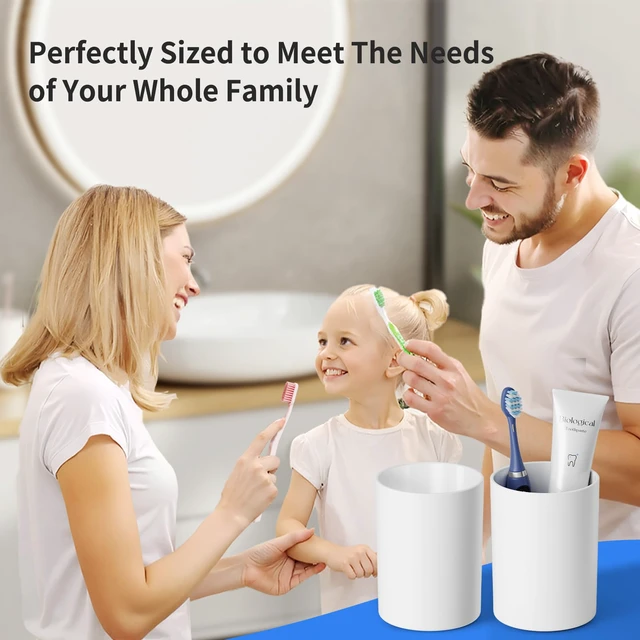 Alt view image 7 of 7 - Toothbrush Cup 13.75oz 390ml with Non-Slip Pad, Easy to Clean Bathroom Cup 2Pcs, Reusable Plastic Bathroom Tumbler, White