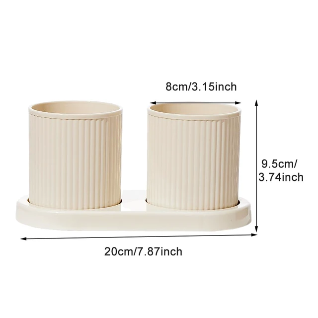 Alt view image 2 of 7 - Couple Toothbrush Cup 2Pcs, with Tray Thickened Drinking Mug Reusable Toothbrush Mouthwash Cup, Plastic Bathroom Counter Organizer(Beige)