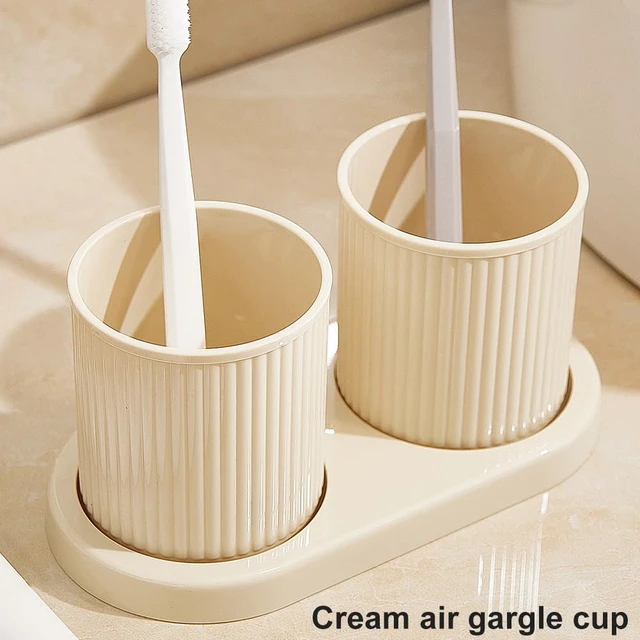 Alt view image 3 of 7 - Couple Toothbrush Cup 2Pcs, with Tray Thickened Drinking Mug Reusable Toothbrush Mouthwash Cup, Plastic Bathroom Counter Organizer(Beige)