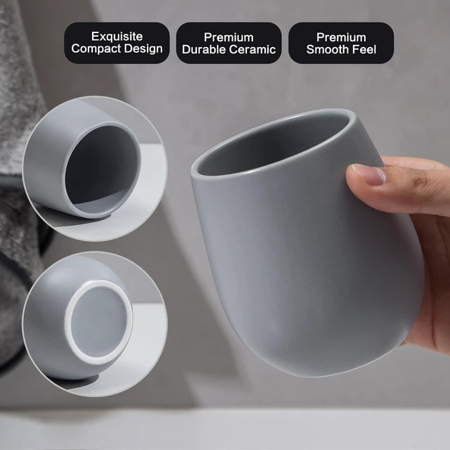 Alt view image 3 of 7 - Ceramic Toothbrush Holders for Bathroom - 1 Cups Reusable Toothbrush Cups, Tooth Brushing Holders Set, Bathroom Tumbler Cup, Toothpaste Holder, Mouthwash Cup, Bathroom Counter Organizer, Grey