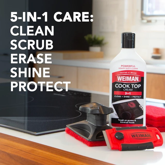 Alt view image 2 of 5 - Glass & Ceramic Cooktop, Stove Top & Oven Cleaner Kit | Electric Stove Top Cleaner, Gas & Induction Cooktop Cleaner, 1 Cooktop Scraper & 3 Scrubbing Pads for Burnt-On Food & Grease