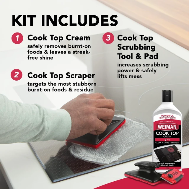 Alt view image 3 of 5 - Glass & Ceramic Cooktop, Stove Top & Oven Cleaner Kit | Electric Stove Top Cleaner, Gas & Induction Cooktop Cleaner, 1 Cooktop Scraper & 3 Scrubbing Pads for Burnt-On Food & Grease