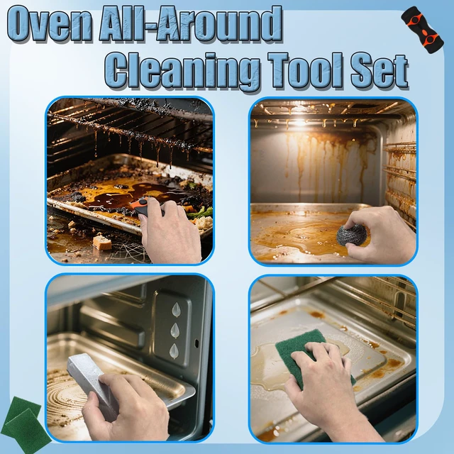 Alt view image 4 of 7 - Heavy Duty Oven Cleaner Brush Set, Oven Cleaning Accessories Tools, for Deep Cleaning Stoves, Grills, Ovens & Kitchen Surfaces - Removes Tough Grease & Carbon Buildup
