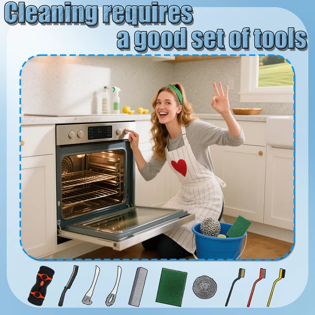 Alt view image 7 of 7 - Heavy Duty Oven Cleaner Brush Set, Oven Cleaning Accessories Tools, for Deep Cleaning Stoves, Grills, Ovens & Kitchen Surfaces - Removes Tough Grease & Carbon Buildup