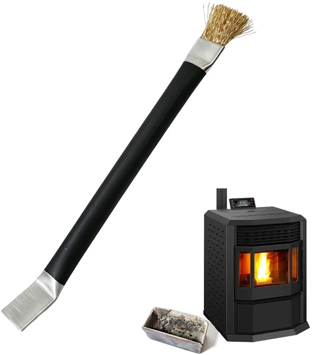 Main image of Pellet Stove Cleaning Brush with Scraper, Heavy Duty Steel Wire Brush | Fireplace Maintenance Tool for Wood & Gas Stoves, Burners and Chimneys, Extended Metal Long Handle for Removing residues