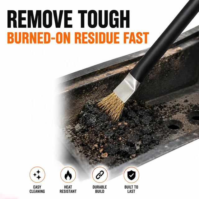 Alt view image 3 of 7 - Pellet Stove Cleaning Brush with Scraper, Heavy Duty Steel Wire Brush | Fireplace Maintenance Tool for Wood & Gas Stoves, Burners and Chimneys, Extended Metal Long Handle for Removing residues