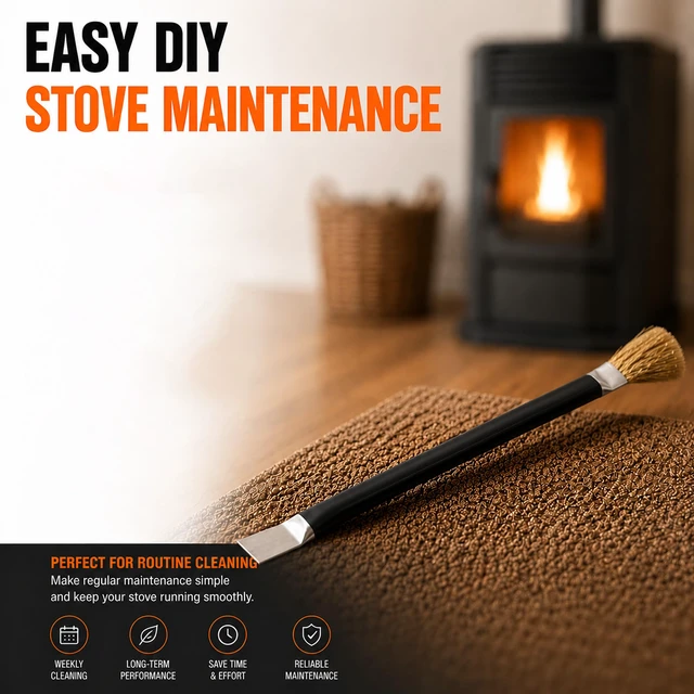 Alt view image 6 of 7 - Pellet Stove Cleaning Brush with Scraper, Heavy Duty Steel Wire Brush | Fireplace Maintenance Tool for Wood & Gas Stoves, Burners and Chimneys, Extended Metal Long Handle for Removing residues